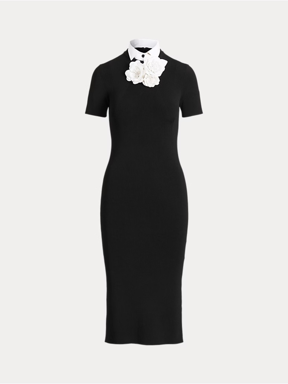 Ralph Lauren Collection
Leather Floral Applique Collared Knit Midi Dress